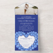 Blauwe saffier hart 45ste huwelijksverjaardag foto all in one uitnodiging (Binnen)