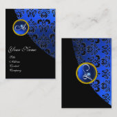 BLAUWE SAFFIER ZWARTE DAMAST MONOGRAM VISITEKAARTJE (Voorkant / Achterkant)