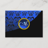BLAUWE SAFFIER ZWARTE DAMAST MONOGRAM VISITEKAARTJE (Achterkant)