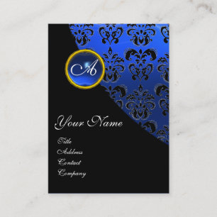BLAUWE SAFFIER ZWARTE DAMAST MONOGRAM VISITEKAARTJE