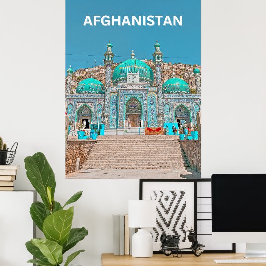 Blauwe Sakhi-tempelmoskee in Kabul, Afghanistan Poster (Thuiskantoor)