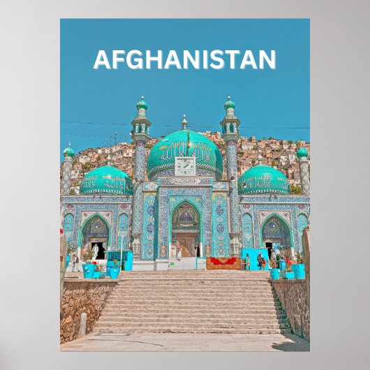 Blauwe Sakhi-tempelmoskee in Kabul, Afghanistan Poster (Voorkant)