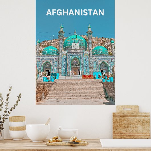 Blauwe Sakhi-tempelmoskee in Kabul, Afghanistan Poster (Keuken)