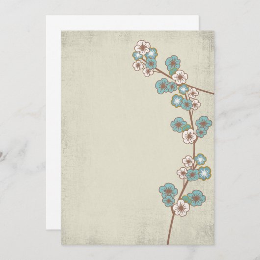 blauwe sakurbloemen Uitnodiging (Voorkant / Achterkant)