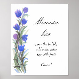 Blauwe salie groene wilde bloemen Mimosa bar     Poster