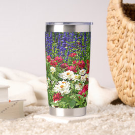 Blauwe Salvia en Zinnias Floral Geïsoleerde Drinkbeker