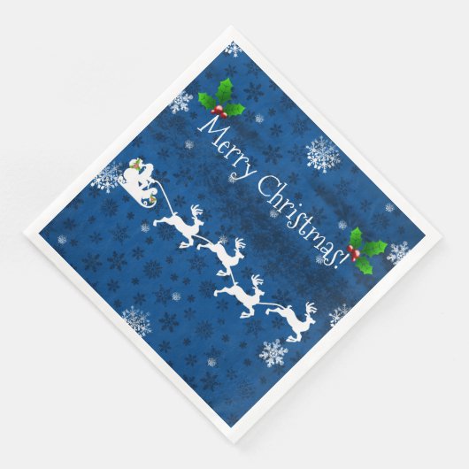 Blauwe Santa's Slape en Reindeerpapier Napkin Servet (Hoek)