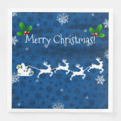 Blauwe Santa's Slape en Reindeerpapier Napkin Servet (Voorkant)