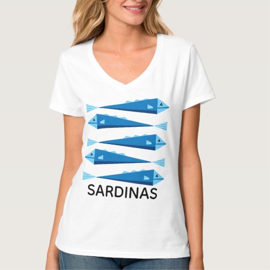 Blauwe sardientjes witte bovenkant t-shirt (Voorkant)