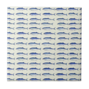 Blauwe Sardines Horizonaal Minimaal Kustpatroon Tegeltje