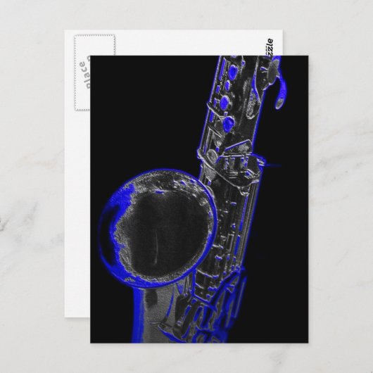 Blauwe sax briefkaart (Voorkant / Achterkant)