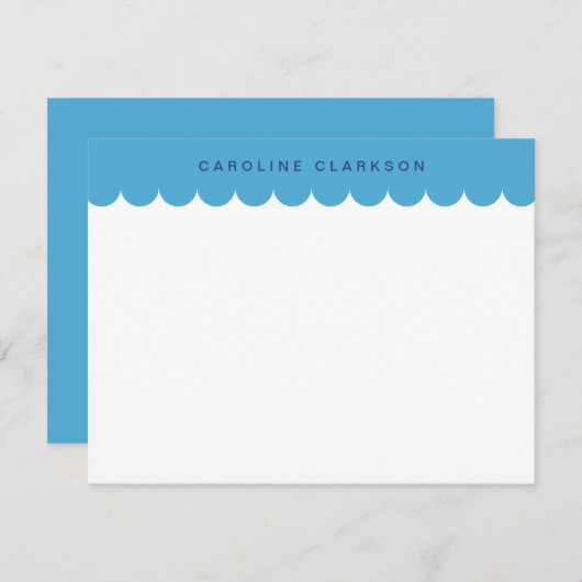 Blauwe Scallop Border Modern Stationery notitiekaa Kaart (Voorkant / Achterkant)