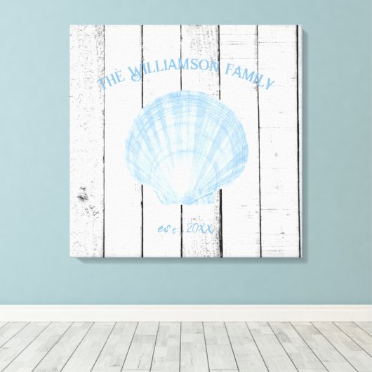 Blauwe  Scallop Shell Canvas Afdrukken (Insitu (Houten vloer))