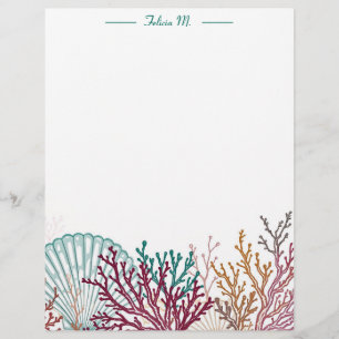 Blauwe Scallop Shell en koraal Briefhoofd