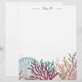 Blauwe Scallop Shell en koraal Briefhoofd (Voorkant / Achterkant)