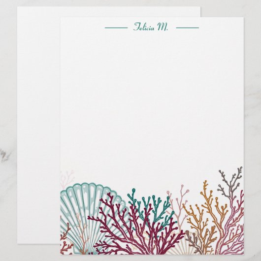 Blauwe Scallop Shell en koraal Briefhoofd (Voorkant / Achterkant)