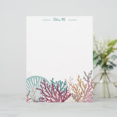 Blauwe Scallop Shell en koraal Briefhoofd (Staand voorkant)