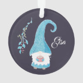 Blauwe Scandinavische gnoom drink hete cacao Ornament (achterkant)