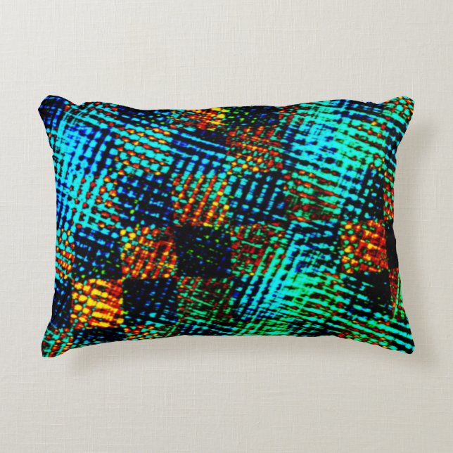 Blauwe schaak, groene kras, rode, valse vuile vlek accent kussen (Voorkant)