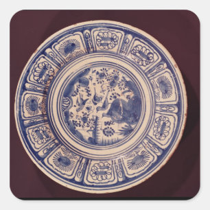 Blauwe schaal, afkomstig van een late Ming Export Vierkante Sticker