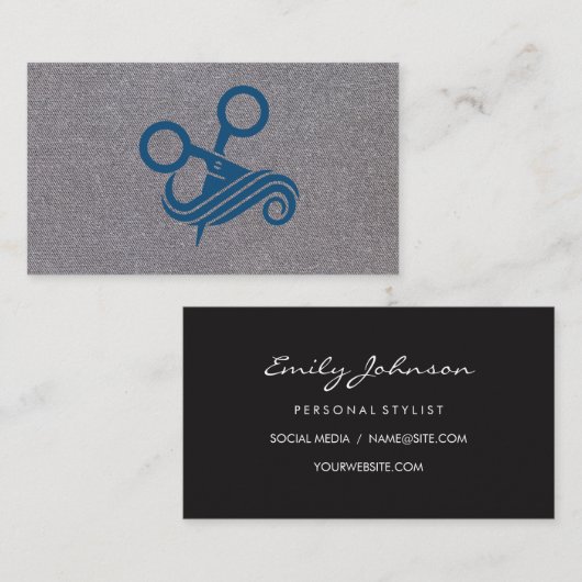 blauwe schaar | Grijze textuur achtergrond Visitekaartje (Voorkant / Achterkant)