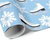 Blauwe Schaatsen en snowflakes kerst Cadeaupapier (Rol Hoek)