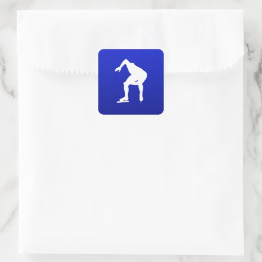 Blauwe schaatser vierkante sticker (Tas)