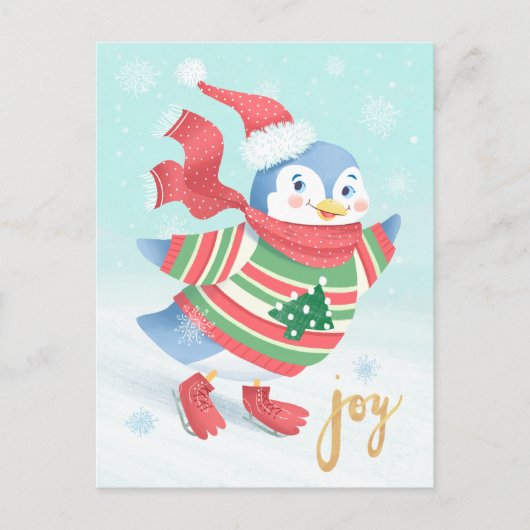 Blauwe schaatspinguïn briefkaart (Voorkant)