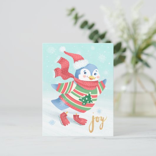 Blauwe schaatspinguïn briefkaart (Staand voorkant)