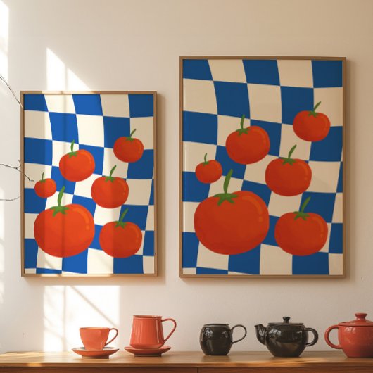 Blauwe Schachbrettomatenposter Poster