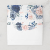 Blauwe schaduw bloemen blush boho bruiloft plaatskaartje (Buitenkant ongevouwen)
