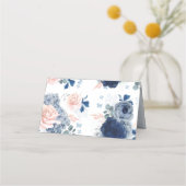 Blauwe schaduw bloemen blush boho bruiloft plaatskaartje (Achterkant)