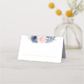 Blauwe schaduw bloemen blush boho bruiloft plaatskaartje (Voorkant)