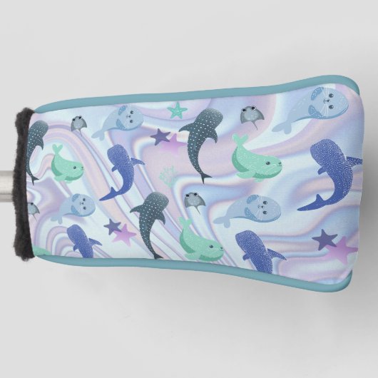 Blauwe schaduw vis haai op gradiënt melkwegstelsel golfheadcover (Voorkant)