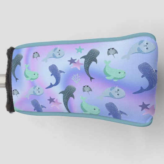 Blauwe schaduw vis haai op gradiënt melkwegstelsel golfheadcover (Voorkant)