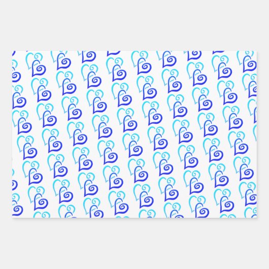 Blauwe schaduwen Twee verbonden hartpatroon Inpakpapier Vel (Voorkant 3)