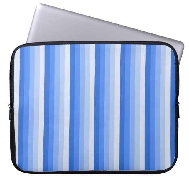 Blauwe schaduwstrepen laptop sleeve (Voorkant)