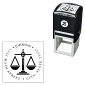 Blauwe schalen van Justice Silhouette Return Label Zelfinktende Stempel (In situ)