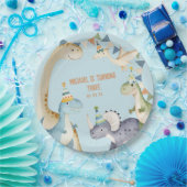 Blauwe schattige dinosaurus dinomiet verjaardagsfe papieren bordje (Feest)