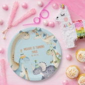 Blauwe schattige dinosaurus dinomiet verjaardagsfe papieren bordje (Feest)