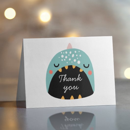 Blauwe schattige grappige dinosaurus. Dino kinder  Bedankkaart