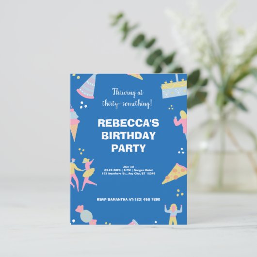 Blauwe schattige ijspizza verjaardagsfeest (Staand voorkant)