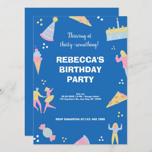 Blauwe schattige ijspizza verjaardagsfeest (Voorkant / Achterkant)