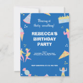 Blauwe schattige ijspizza verjaardagsfeest kaart (Achterkant)