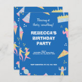 Blauwe schattige ijspizza verjaardagsfeest kaart (Voorkant / Achterkant)