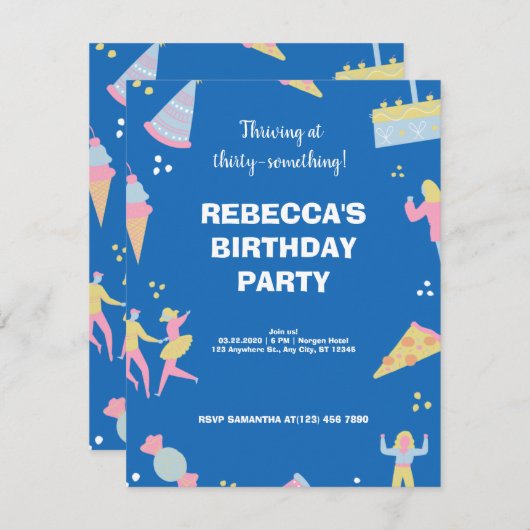 Blauwe schattige ijspizza verjaardagsfeest kaart (Voorkant / Achterkant)