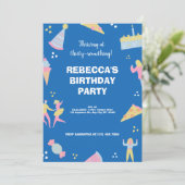 Blauwe schattige ijspizza verjaardagsfeest kaart (Staand voorkant)