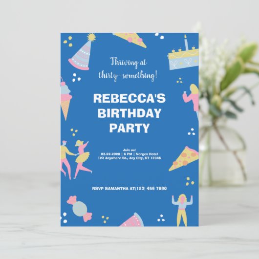 Blauwe schattige ijspizza verjaardagsfeest kaart (Staand voorkant)