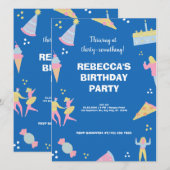 Blauwe schattige ijspizza verjaardagsfeest kaart (Voorkant / Achterkant)