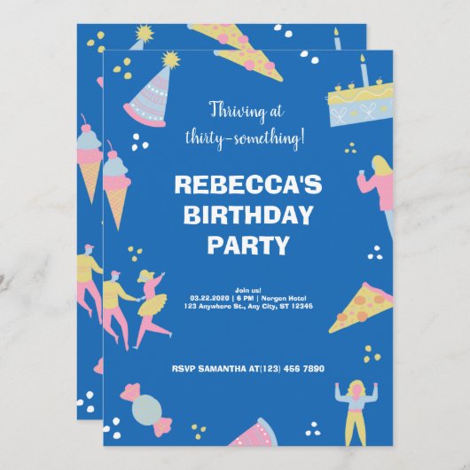 Blauwe schattige ijspizza verjaardagsfeest kaart (Voorkant / Achterkant)